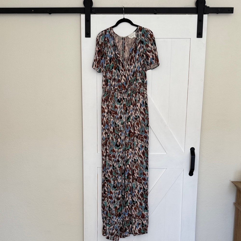 Anthropologie Multicolor Abstract Print Short-Sleeve Jumpsuit